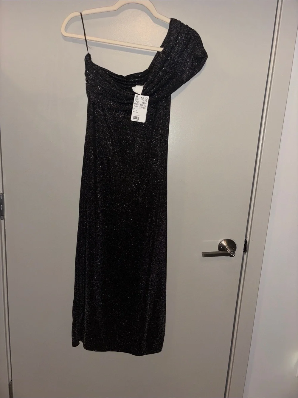 H&M One-Shoulder Black Shimmer Maxi Dress